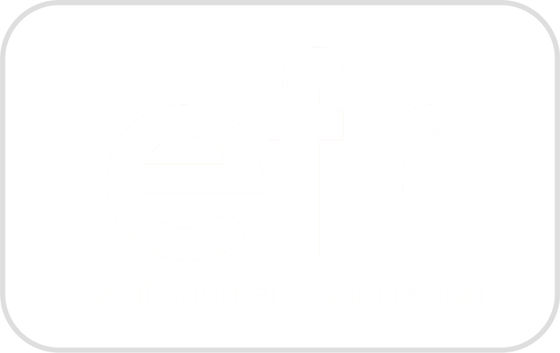 La imagen muestra el logotipo efr con el texto "certificado en conciliación" debajo sobre un fondo gris claro.